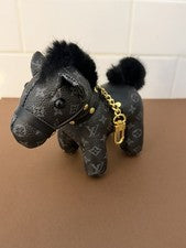 Moda Lindo Negro y Gris Peluche Poni/Bolso de Caballo Dije Llavero