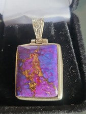 Colgante Kingman Turquesa Cobre Púrpura 1.4" Plata de Ley 925 Nuevo sin Etiquetas