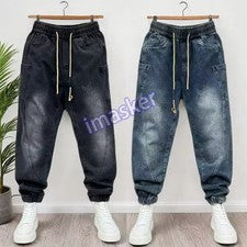 Moda Para hombres Pantalones Harén Denim Cordón Sueltos Jeans Informales Retro Pantalones de Motociclista