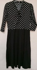 Vestido Mujer Negro Lunares Línea A Midi Talla XL 3/4 Mangas Bolsillos