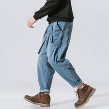 Moda Pantalones Sueltos Denim Harén Para Hombres Retro Sueltos Jeans Informales Pantalones Pantalón