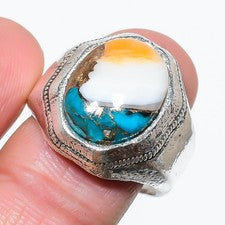 Anillo de joyería de plata de ley 925 hecho a mano con piedras preciosas de ostra espinosa talla 10