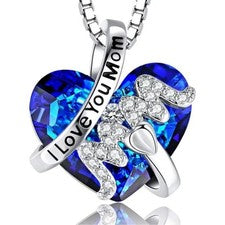 Collar Colgante Corazón Mamá Te Quiero Mamá Azul Cristal Plata Joyería Regalo