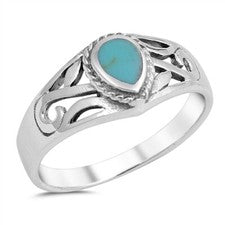 Anillo de filigrana turquesa lágrima de plata de ley - Embalaje de regalo gratis