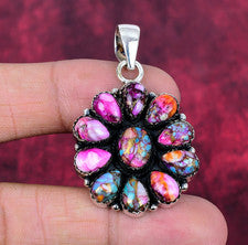 Colgante de joyería de meditación de plata maciza 925 hecho a mano con piedras preciosas de ostra espinosa rosa
