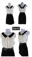 Vestido ceñido al cuerpo de moda para mujer By&by negro/blanco cuello de barco sin mangas talla M nuevo