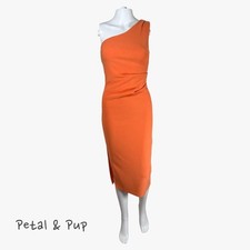 Vestido midi Petal & Pup para mujer Nadeem de un hombro en naranja talla 2 glamuroso fiesta