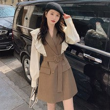 Elegante Mujer Negocios Línea A Vestido Cinturón Moda Oficina Trabajo Informal Vestido Retro
