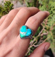 Anillo de piedras preciosas turquesa dalia pavo real plata esterlina 925 anillo en forma de corazón MK*