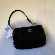 Bolso Coach Negro Lentejuelas Muñequera Cremallera Plateado Herrajes Para Mujer Estilo Sólido