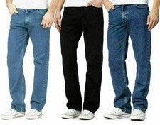 Hombres Jeans Denim Pierna Recta Regular Informal Pantalones Vaqueros Lisos Denim UK 30"-50"