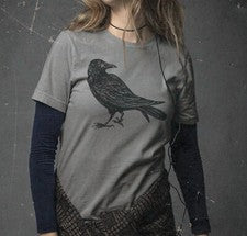 Camiseta para mujer Crow estampada a mano doble mezcla camiseta camisa de cuervo camisa de moda ecológica