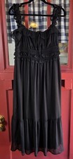 Vestido midi Kingston gris clásico negro sin mangas con volantes talla L nuevo con etiquetas