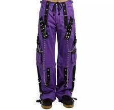 Pantalones holgados de carga punk rock cadenas cremallera correas gótico púrpura moda para hombre