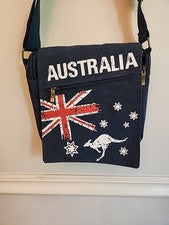 Bolso Bandolera de Lona Azul Marino "Australia" Nuevo sin Etiquetas Moda Canguro