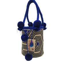 Bolso Wayuu Grande Hecho a Mano COLOMBIANO Brillante Pom Pom Boho Mochila Estilo Tribal