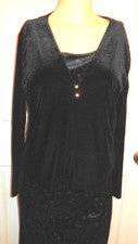 NUEVO Damas S Negro Elastizado Terciopelo 2 PIEZAS ELEGANTE CONJUNTO DE FALDA Cuerpo Abrazando Falda Larga