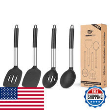 Paquete de 4 utensilios de cocina de silicona Bundlepro antiadherentes grandes sólidos