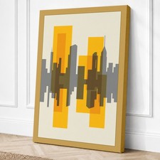 Arte de pared geométrico en lienzo de horizonte urbano dorado decoración del hogar listo para colgar