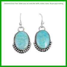 Pendientes colgantes ovalados de amazonita natural hechos a mano joyería plata de ley 925