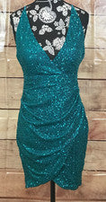 Moda Nova Mujeres M Fiesta Cóctel Verde Azulado Lentejuelas Vestido Cremallera Ajuste Correa Espalda Abierta