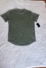 Moda Nova Hombres Colores Oliva Texturado Cuello Redondo Manga Corta Camiseta Talla -L