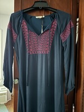 Vestido solitario bordado manga larga para mujer, forrado, talla S
