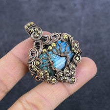 Colgante de joyería envolvente de alambre de cobre con piedras preciosas de labradorita 2,05" regalo para ella O143