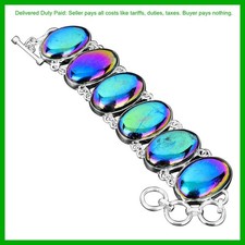 Pulsera de plata 925 arco iris fuego místico labradorita piedras preciosas boho cadena joyería
