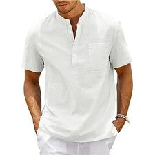 Camisa De Manga Corta Moda Lujo Camiseta Elegante Algodón Lino Para Hombres