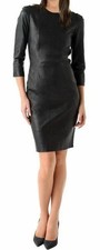 Vestido para mujer con cremallera de cuero genuino de piel de cordero formal mangas para citas