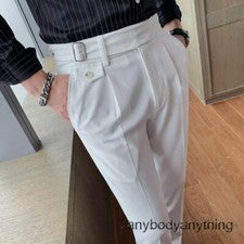 Moda Hombres Vestido Pantalones Cintura Alta Negocios Informales Calce Ajustado Oficina Pantalones Nuevos