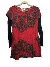 Vestido para mujer Aryeh manga larga tejido con diseño de encaje rojo talla XL NUEVO CON ETIQUETAS