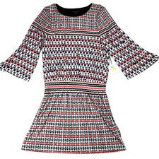 Vestido Laundry Shelli Segal Mujer Mediano Geométrico Elastizado Cintura Caída NUEVO