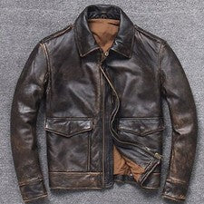 Chaqueta de cuero real marrón tostado encerado estilo AIR Bomber vintage A2 para hombre