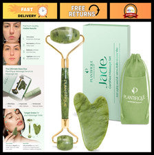 Juego de rodillos de jade y Gua Sha - Herramientas faciales de jade real para rutina de cuidado de la piel brillante
