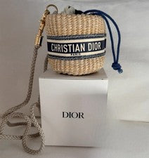 Mini bolsa de maquillaje cosmético de paja tejida organizadora con cordón nueva con caja