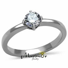 Anillo de compromiso solitario de circonita cúbica de 0,46 quilates para mujer, acero inoxidable talla 5-10