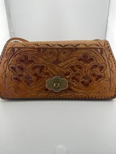 Cartera de cuero de colección de los años 50 marrón floral nativo americano occidental