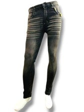 Denim desteñido a rayas negro ajustado ajustado desgastado Thavar lavado oscuro para hombre