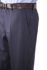 Pantalón de vestir para hombre frente plano calce clásico HECHO EN ITALIA estilo:4201008 azul marino a rayas