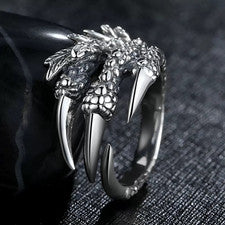 Anillo ajustable garra de dragón vintage de plata de ley 925 para mujeres niñas joyas Reino Unido
