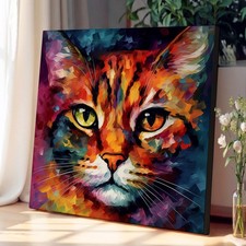 Arte abstracto gato lienzo arte de pared impresión decoración del hogar listo para colgar