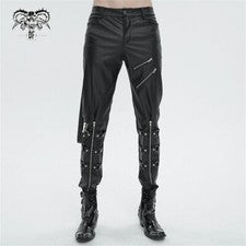 Diablo Moda Negro Gótico Punk Ajustado Cuero Pantalones Cremallera Decoración Pantalones