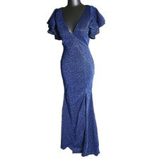 Nuevo sin etiquetas Vestido Dressalisa Mujer Azul Tela Brillante Cuello Talla Pequeña