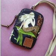 Bolso Bandolera LOEWE Paula's Ibiza Sirena Lona Bolso Hombro Azul Marino Nuevo