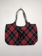 NUEVO CON ETIQUETAS $60 Victoria's Secret Rojo Negro Sherpa Logo Bolso de Viaje a Cuadros Fin de Semana