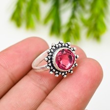 Anillo de plata esterlina 925 con piedras preciosas de turmalina PInk hecho a mano joyería anillo regalo