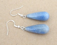 Pendientes de piedras preciosas aventurina (azul), aprox. 1 x 3 cm (N-42)