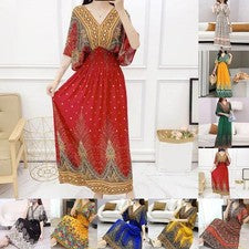 Vestido Mujer Vestido Largo Verano Bohemio Cintura Elástica Dobladillo Grande